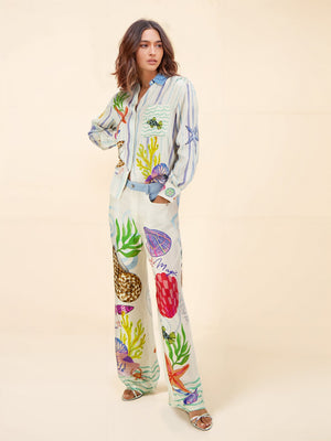 Chemise à manches longues et col imprimé sur le thème de l'océan