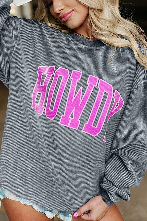 Solid Color Loose Round Neck Pullover Long Sleeve Top Grey