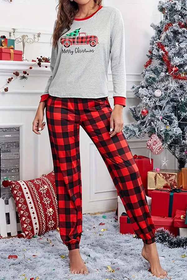 Christmas Is Calling Printed Elastic Waist Lounge Jogger Pajama Set Grey