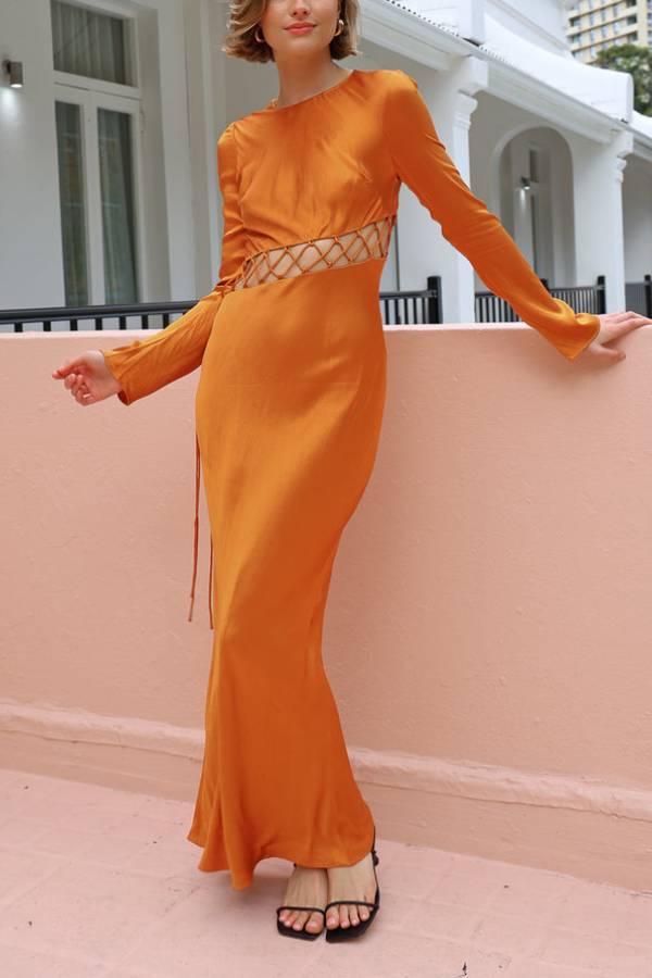 Shona Joy Sofia Lace Up Maxi Dress in Ginger