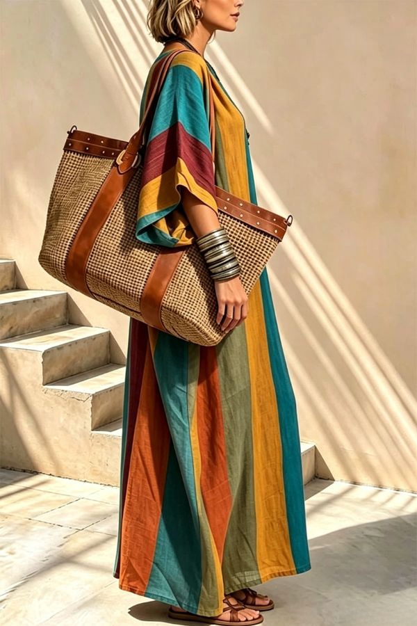 Nomad Stripe Oversized Linen Maxi Dress