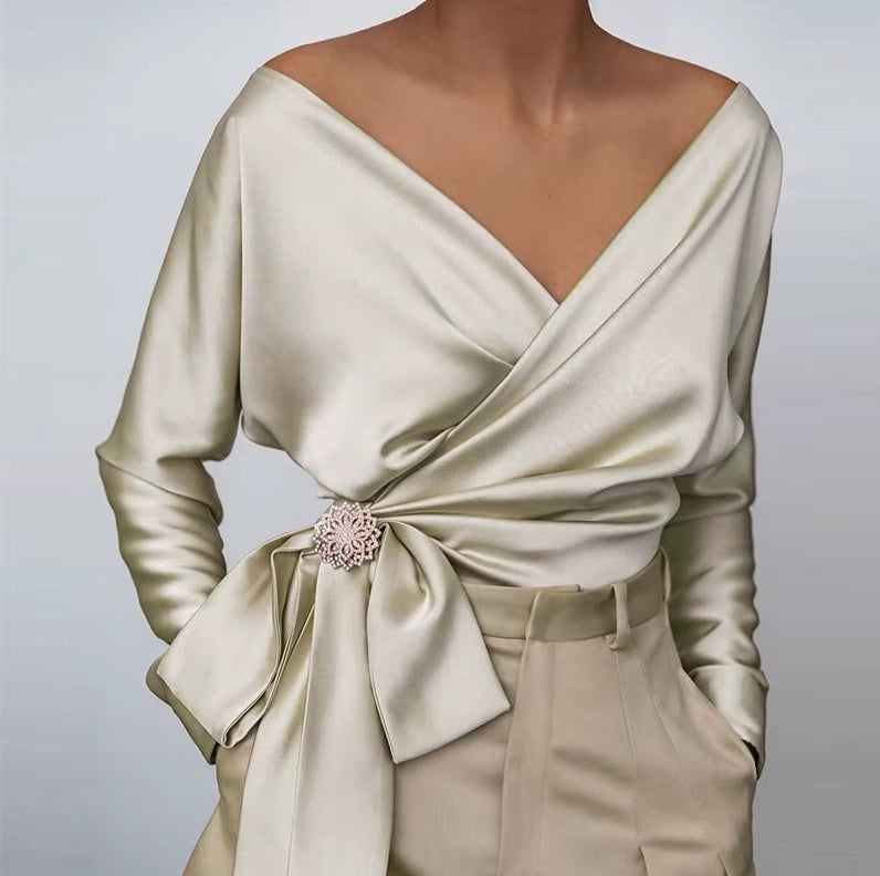 VONDA V-NECK TOP /plus size/ Apricot