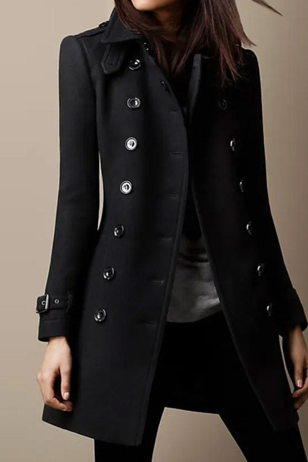 Casual Solid Lapel Long Sleeve Button Coat Black