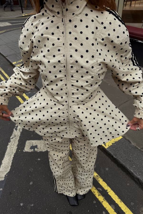 Polka Dot Peplum Tracksuit Two‑Piece Set