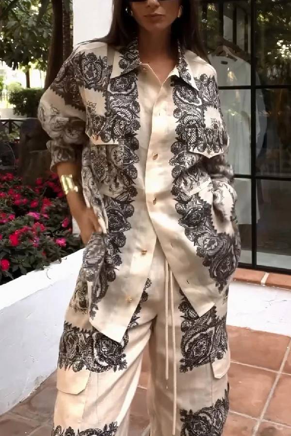 Fashionable Exotic Print Casual Two-piece Set As picture