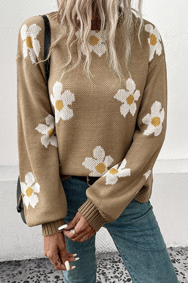 New autumn and winter fashionable long-sleeved jacquard sweater Khaki