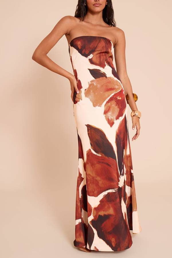 Trägerloses Maxikleid mit abstraktem Print