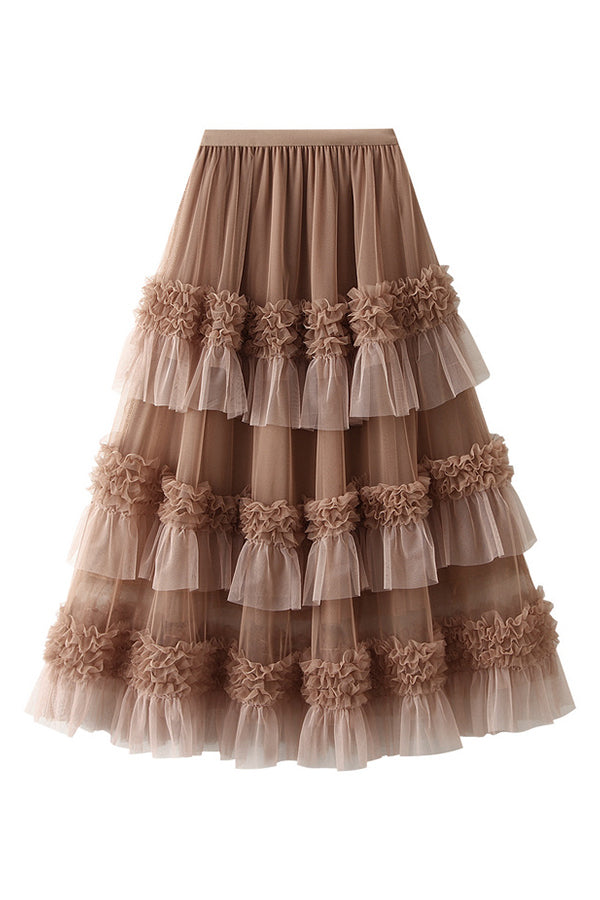 fashionable cake skirt tutu skirt Khaki one size