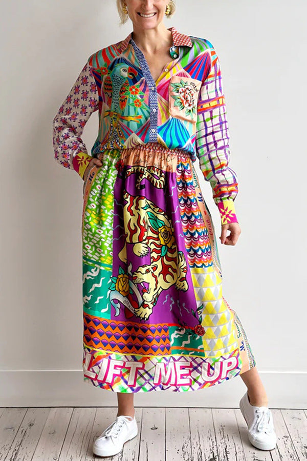 Playful Colorblock Print Long-Sleeve Shirt