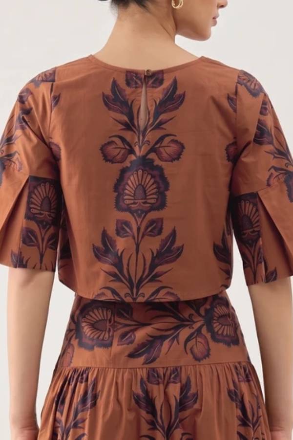 Folk Floral Print Fit-and-Flare Midi Dress