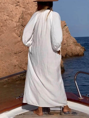 Maxikleid mit Ballonärmeln, Knopftaschen und lockerem Hemd