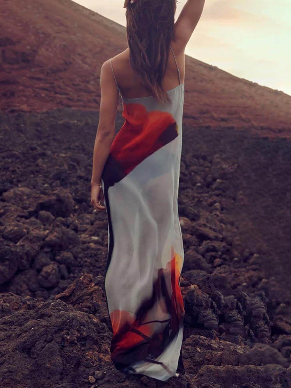 Robe longue coupe H à imprimé tulipes abstrait Vacation