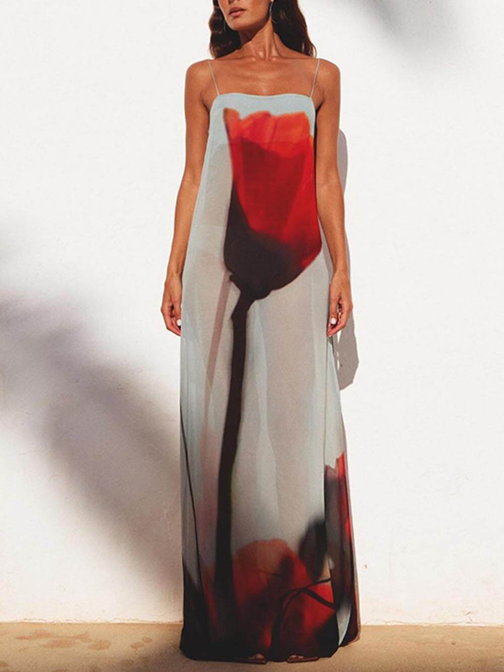 Robe longue coupe H à imprimé tulipes abstrait Vacation