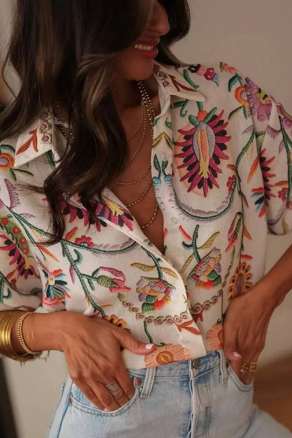 Boho Colorful Floral Print Loose Shirt