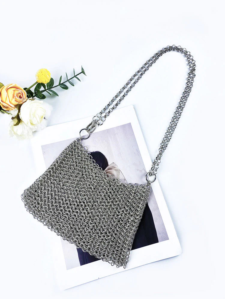 Hand-Woven Fish Scale Shoulder Bag Silver ONE SIZE