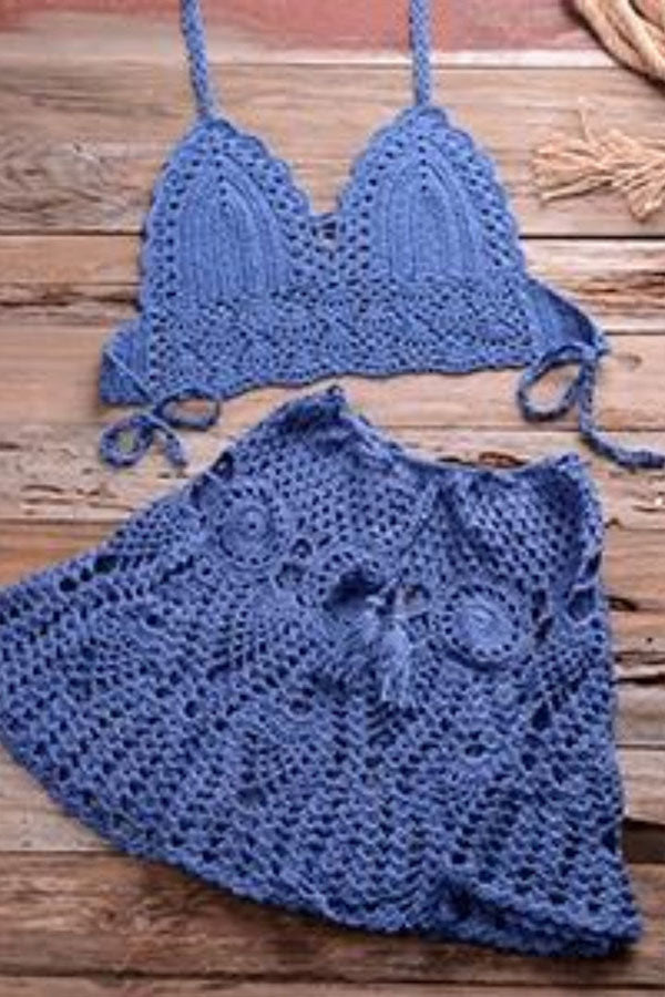 Crochet Two Pieces Swimsuit Blue