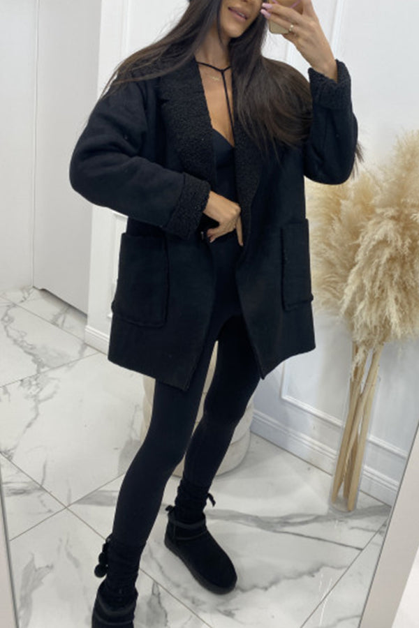 Warm short sherpa women's jacket Black