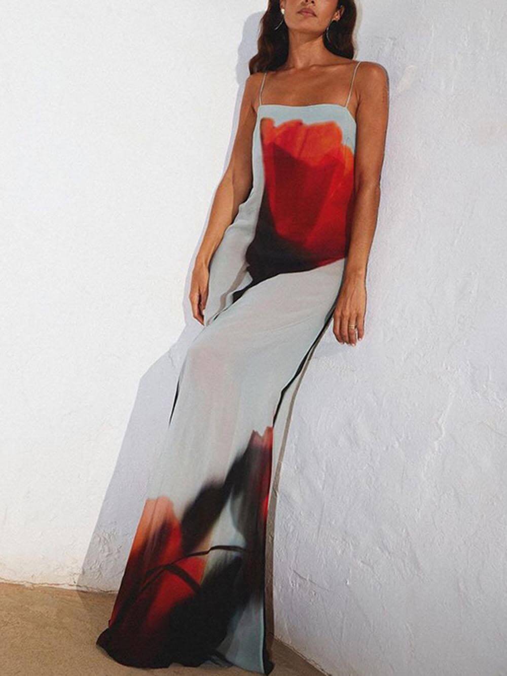 Robe longue coupe H à imprimé tulipes abstrait Vacation