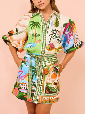 Lässiges, einzigartig bedrucktes Hemd-Cardigankleid