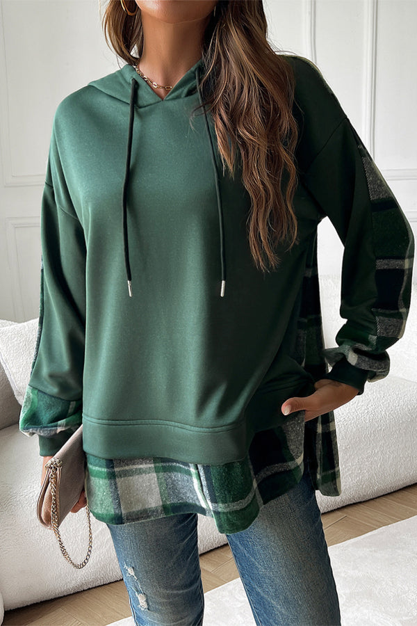 Design Fashionable 2 in 1 Splicing Loose Casual Hoodie for Women Green