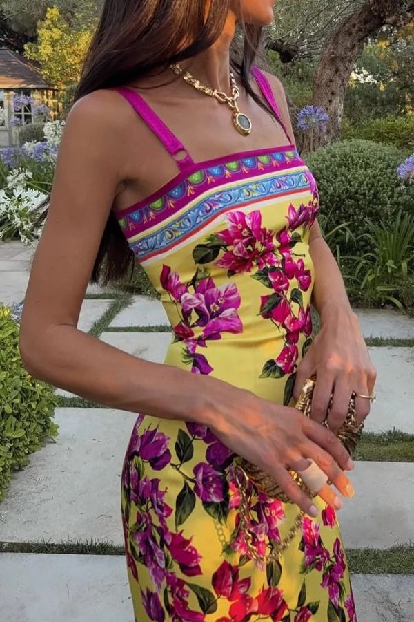 Fashion Waist Printed Sling Dress