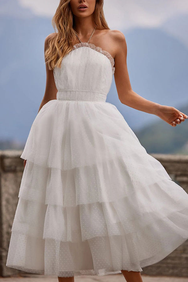 sleeveless halterneck open back dress White