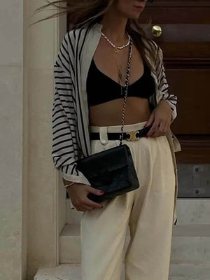 Chemisiers amples en satin rayé à col rond, élégants et décontractés