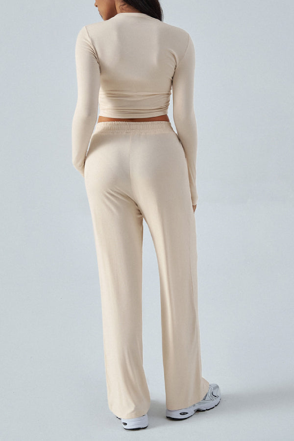 Temperament Knitted Round Neck Long Sleeve Two-piece Suit