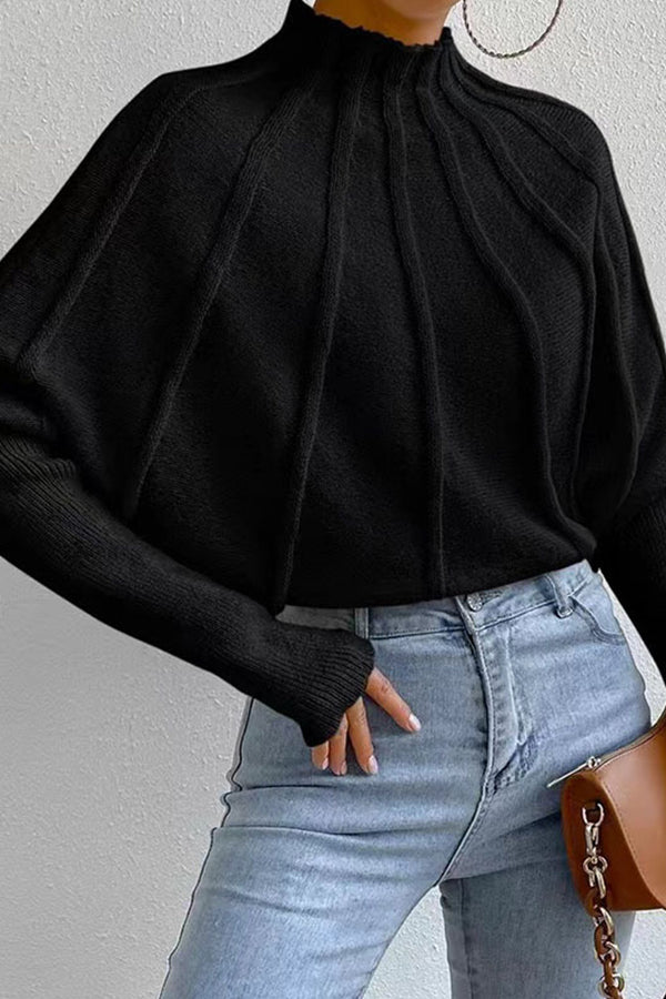 A-line woolen ribbed fashionable design women's sweater Black