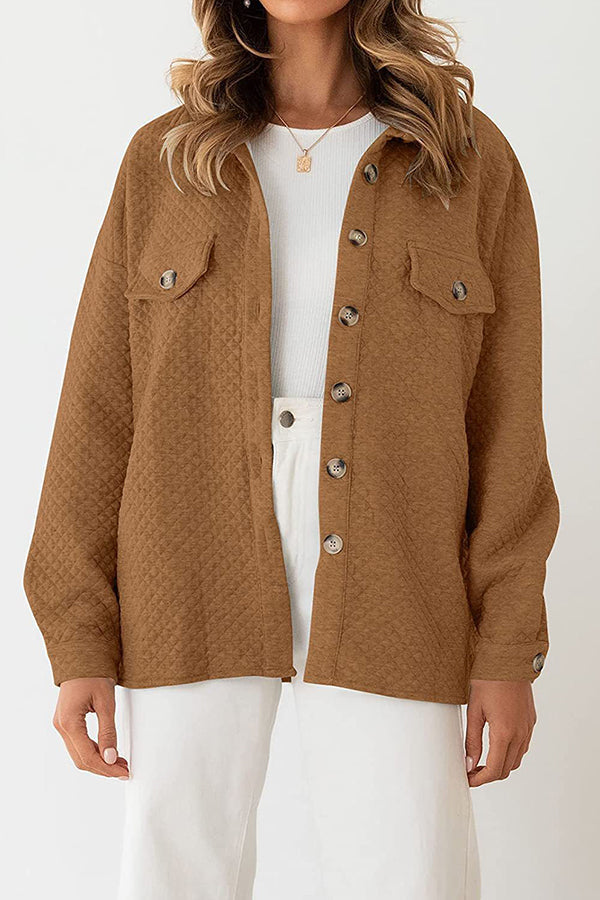 Lugogne Relaxed Lapel Oversized Long Sleeve Shirt Brown