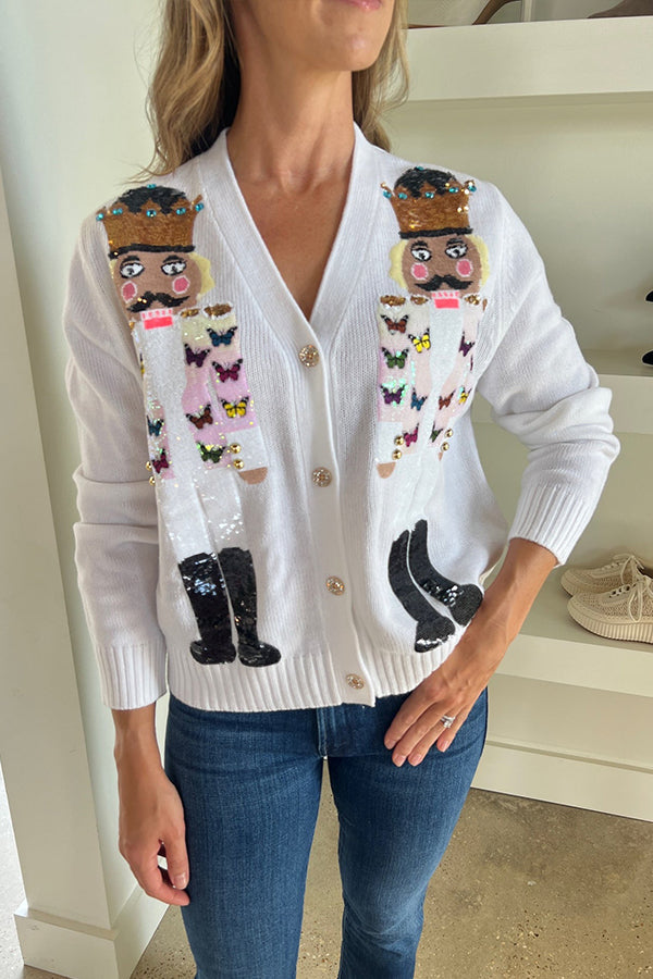 WHITE BUTTERFLY NUTCRACKER CARDIGAN White
