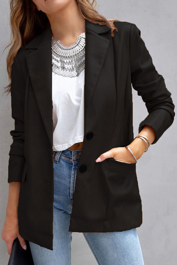 FASHION AFFAIRS POCKETED FAUX LEATHER BLAZER Black