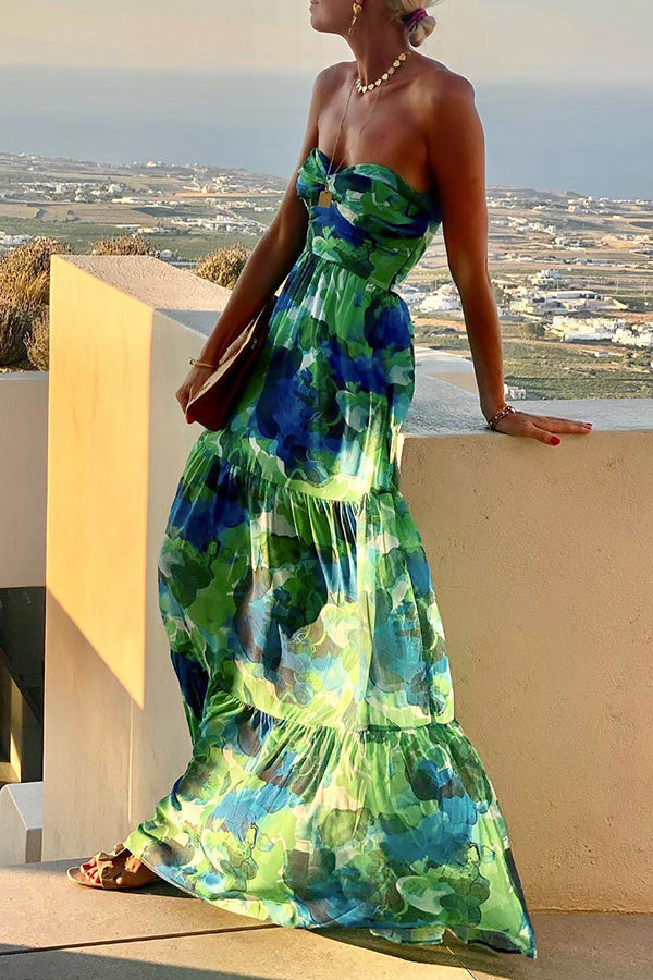 Vacation Colour Palette Floral Twist Bust Off Shoulder Maxi Dress