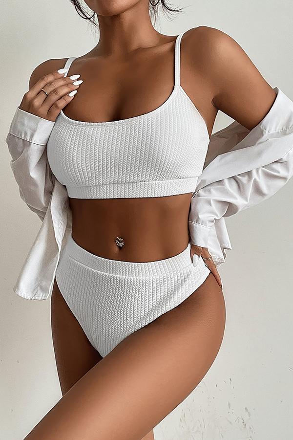 Morning Kisses Ribbed High Waist Bikini Swimsuit White