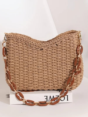 Square Chain Straw Bag Khaki ONE SIZE