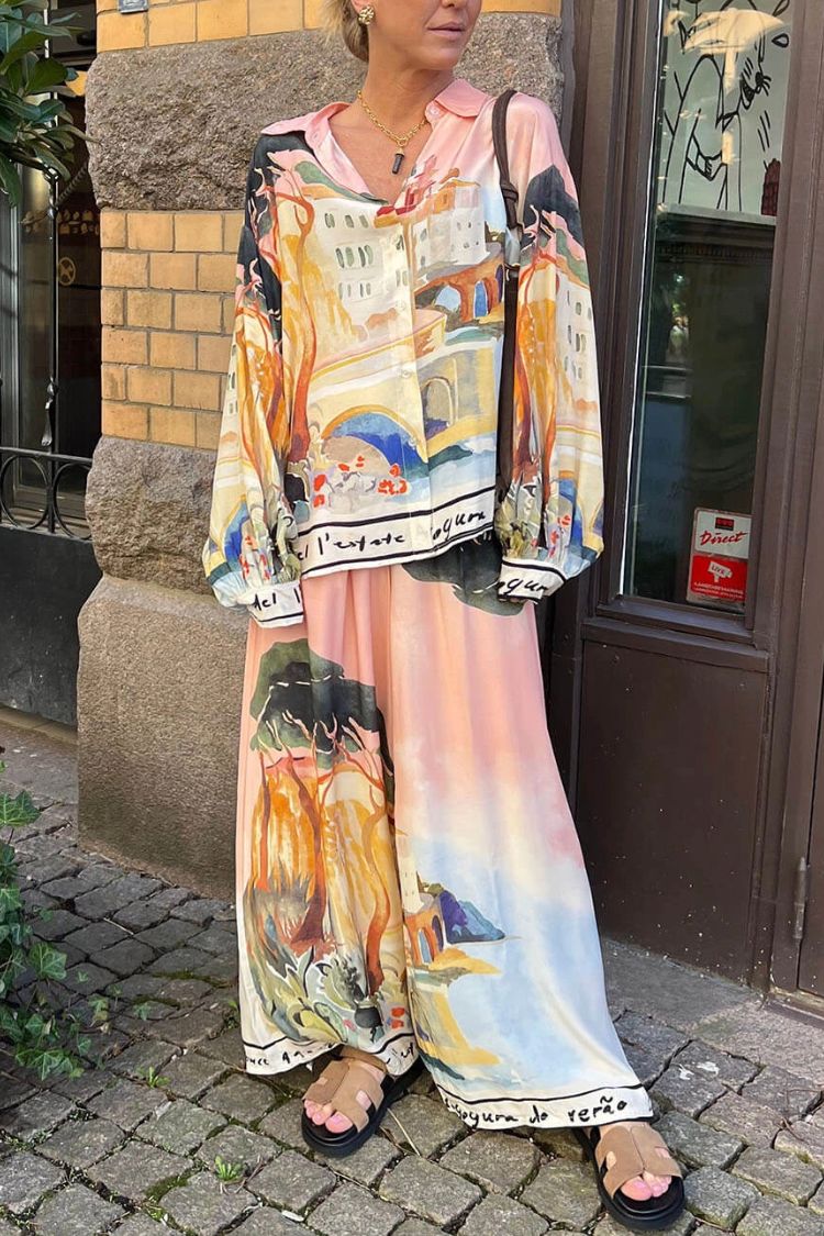 Ellison Unique Print Elastic Waist Pocketed Wide Leg Pants