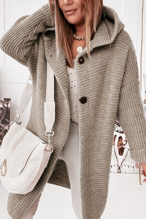 Hooded Knitwear Hood Collar Temperament Commuting Loose Cardigan Women's Sweater Khaki