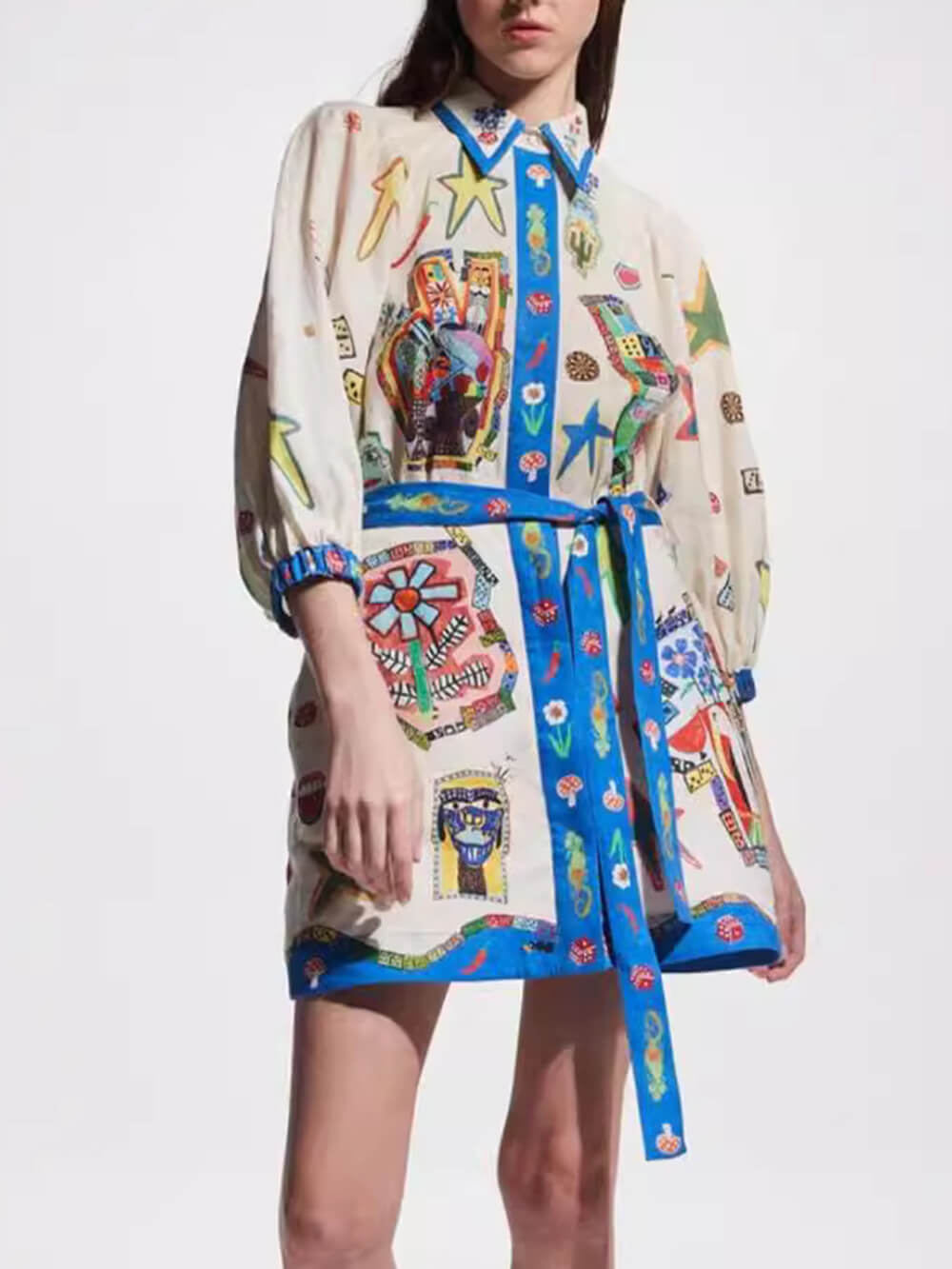 Robe cardigan imprimée à basque Temperament