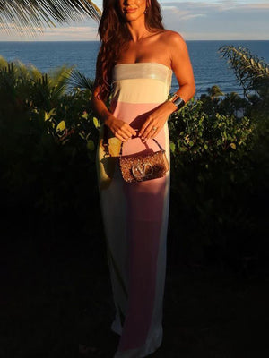 Sommerliches, sexy, bodenlanges Maxikleid mit Brustumschlag und Aufdruck