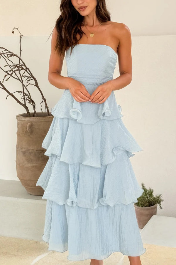 Pure Color Sexy Tube Top Backless Multi-layered Maxi Dress