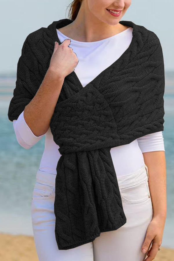Fashionable women's knitted shawl scarf Black One Size