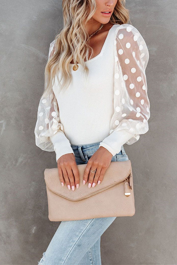 LET'S GO LIGHT DOTTED UP SHEER LONG SLEEVE TOP White