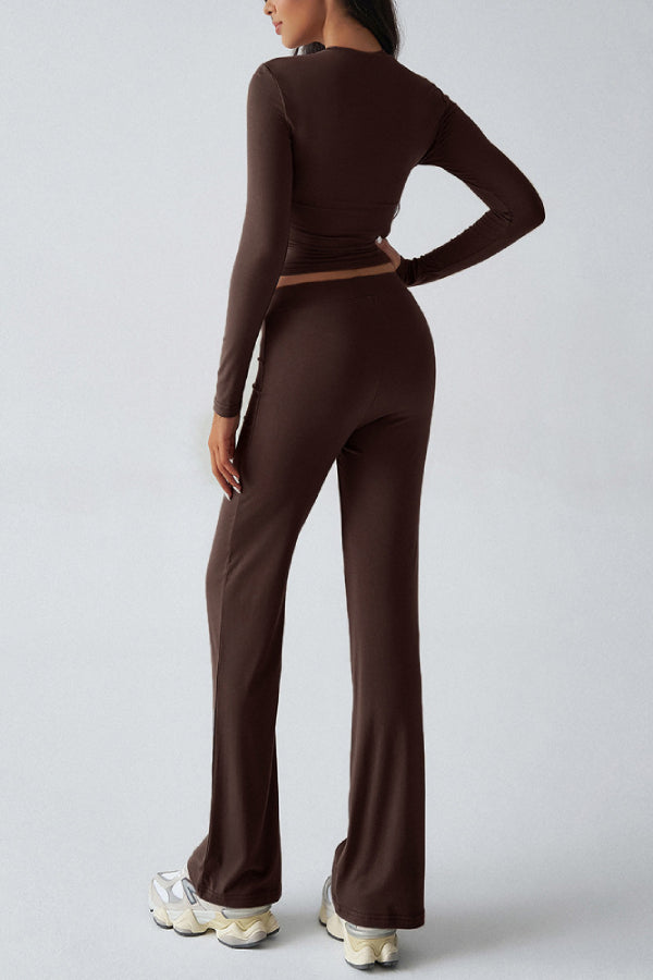 Casual Sports Style Slim Fit Long Sleeve Top Two Piece Set