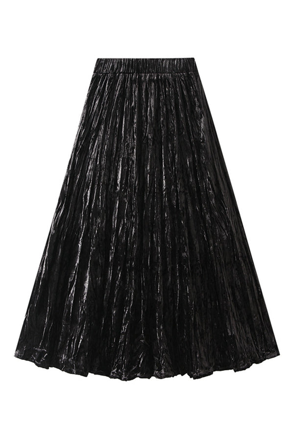 High-waisted A-line versatile mid-length slimming pleated skirt Black one size