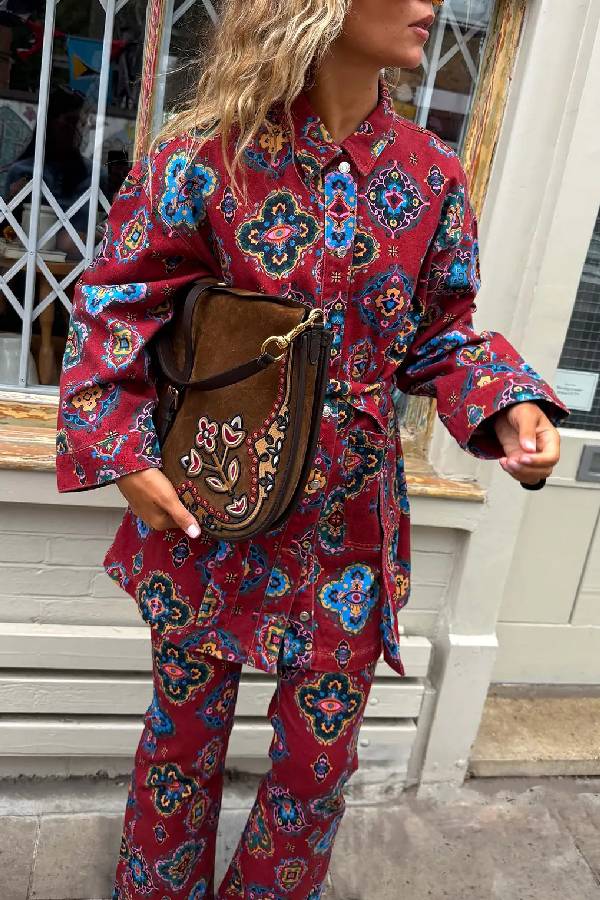 Red Tile Denim Shacket