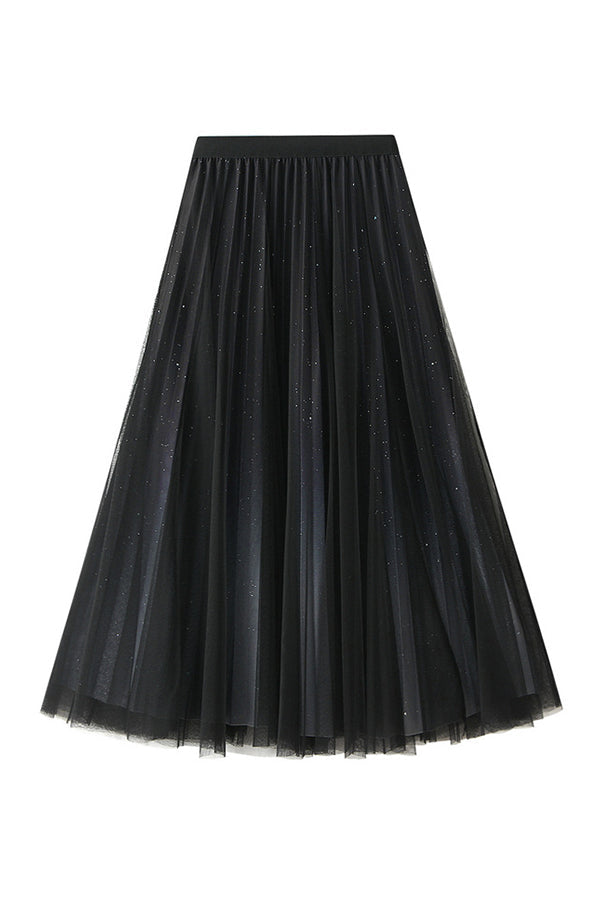 Starry sky gradient gauze skirt pleated skirt 4 one size