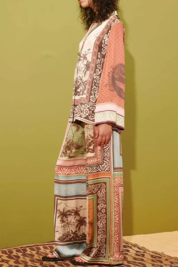 Patchwork Tropical Print Pajama-Style Set