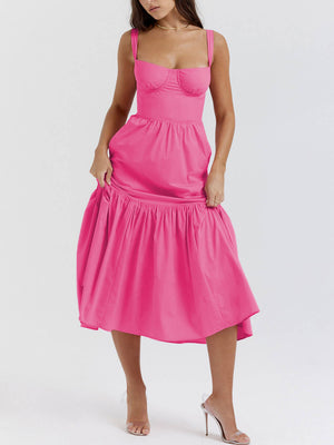 Robe mi-longue unie à bretelles et ourlet en A