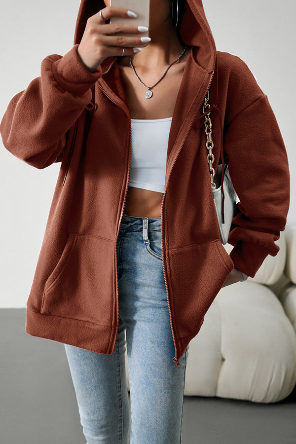 Loose Casual Sweater Cardigan Hooded Jacket Brown