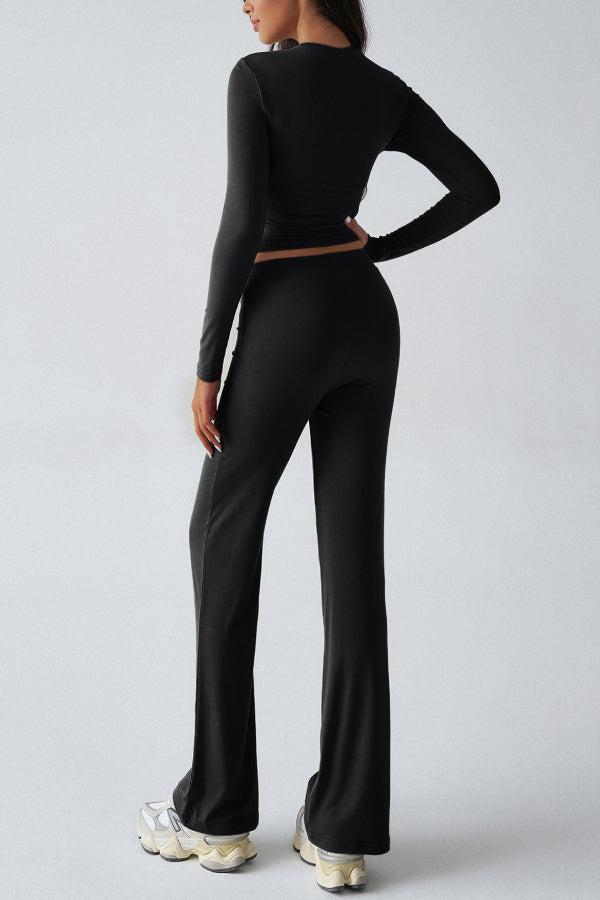 Casual Sports Style Slim Fit Long Sleeve Top Two Piece Set